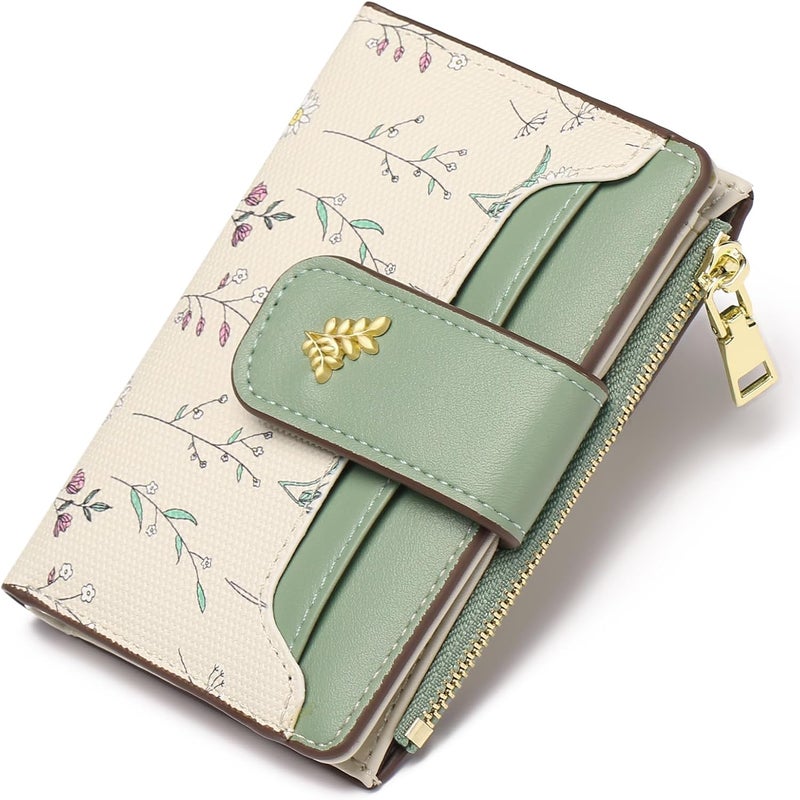 GAEKEAO Small Wallets for Women RFID Blocking Leather Bifold Zipper Pocket Wallet Credit Card Holder with ID Window - Image 1